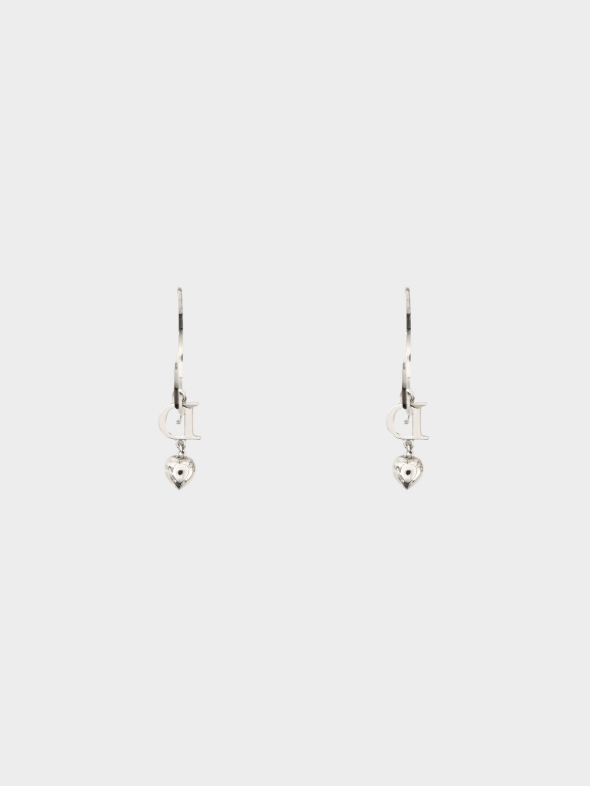 Christian Dior 2010s Silver Heart Rhinestone Hoop Earrings
