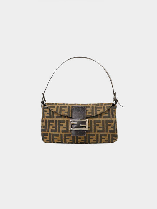 Fendi 2000s Brown Monogram Mamma Baguette Bag