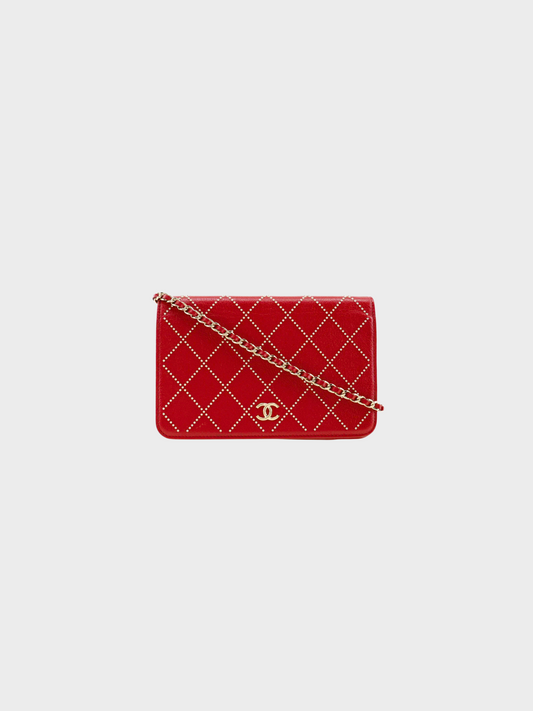 Chanel 2019 Red Studded Matelasse Chain Wallet
