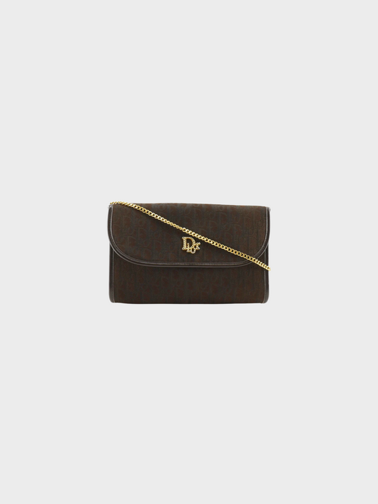 Christian Dior 1990s Brown Trotter Chain Crossbody Clutch Bag