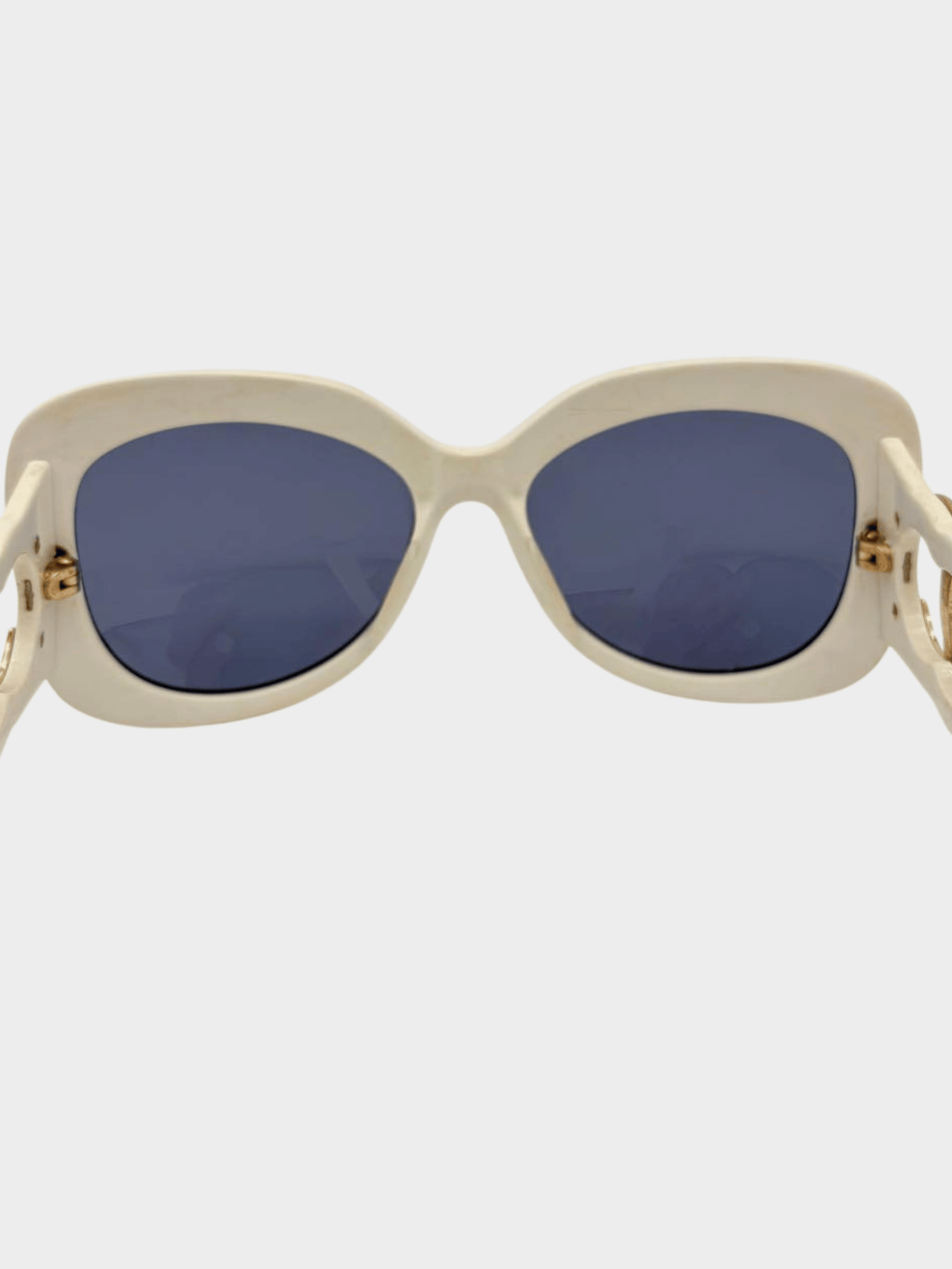 Chanel 2000s White CC Rectangular Cat Eye Sunglasses