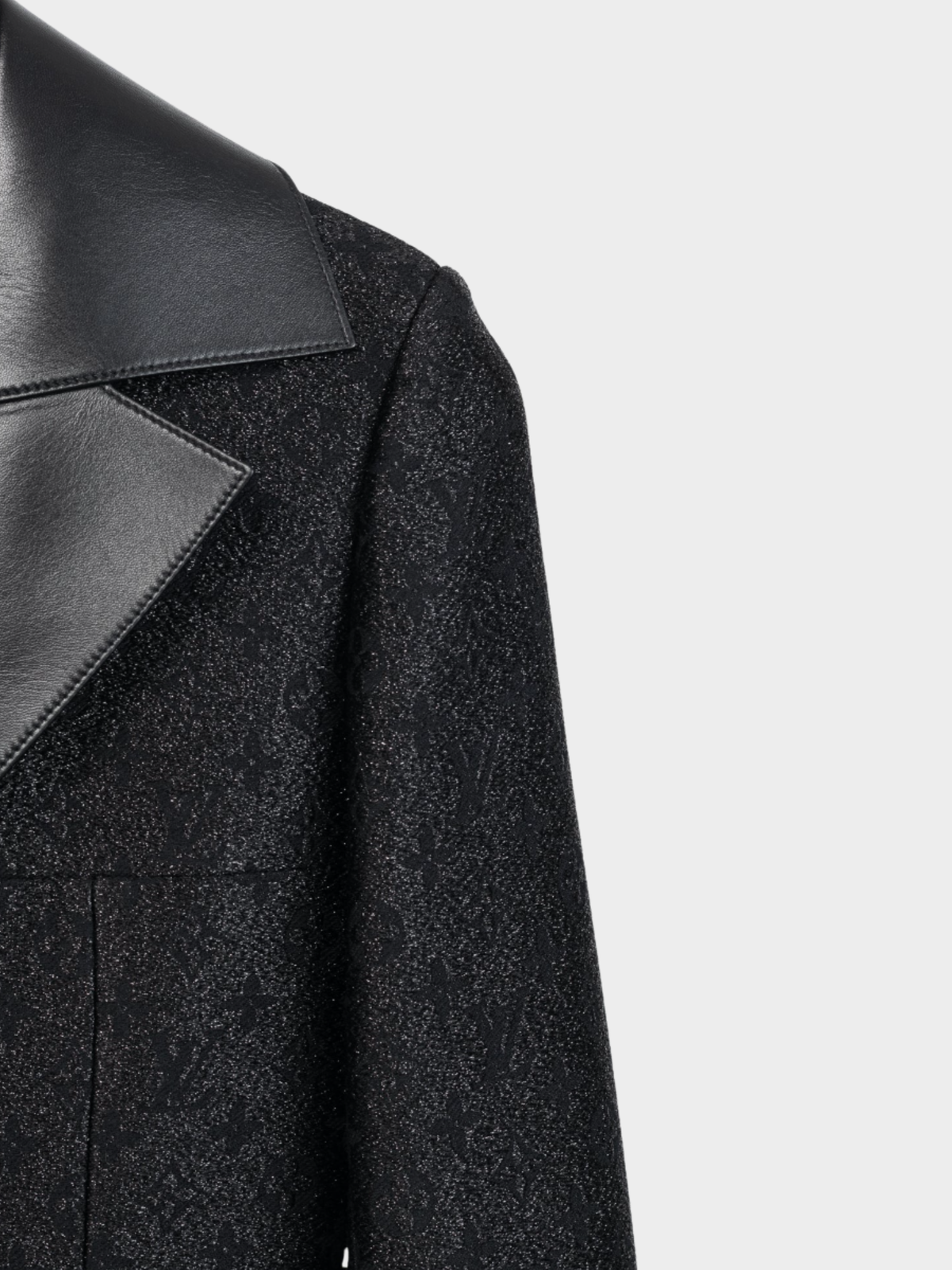 Louis Vuitton 2023 Black Monogram Wool Leather Insert A-Line Glitter Coat