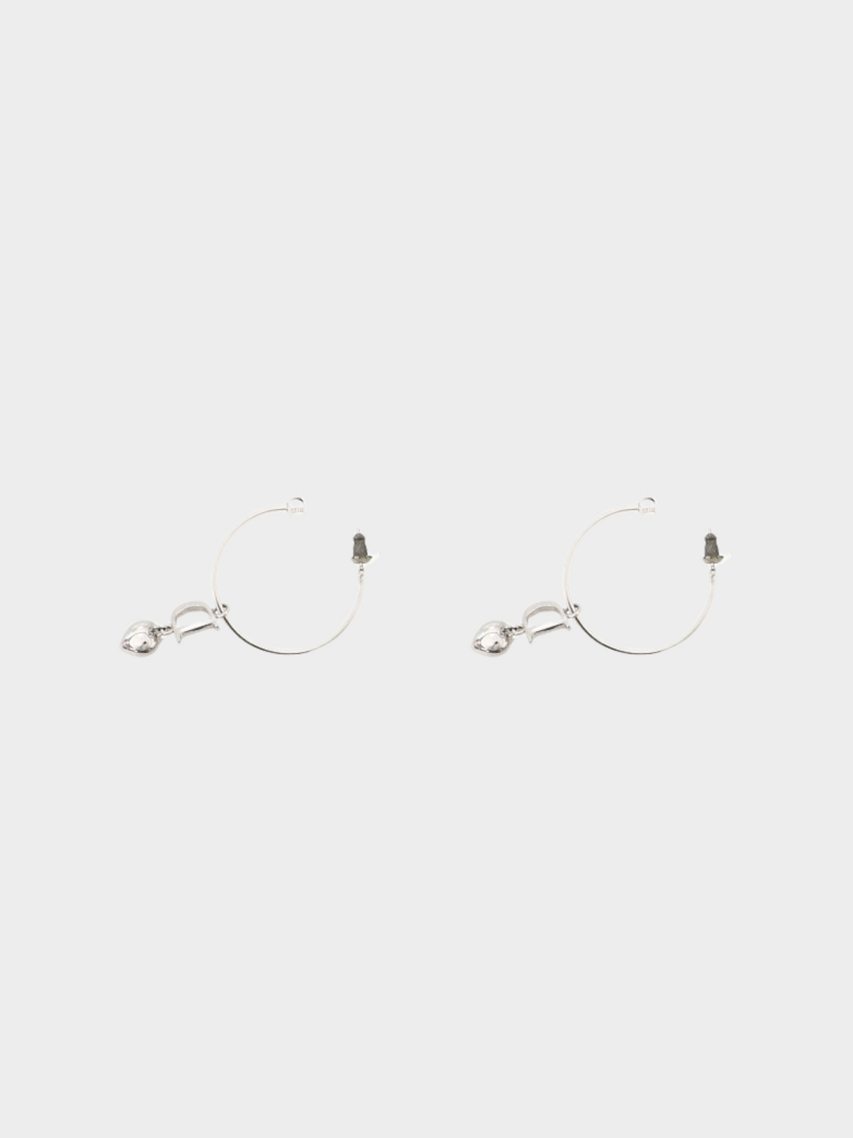 Christian Dior 2010s Silver Heart Rhinestone Hoop Earrings