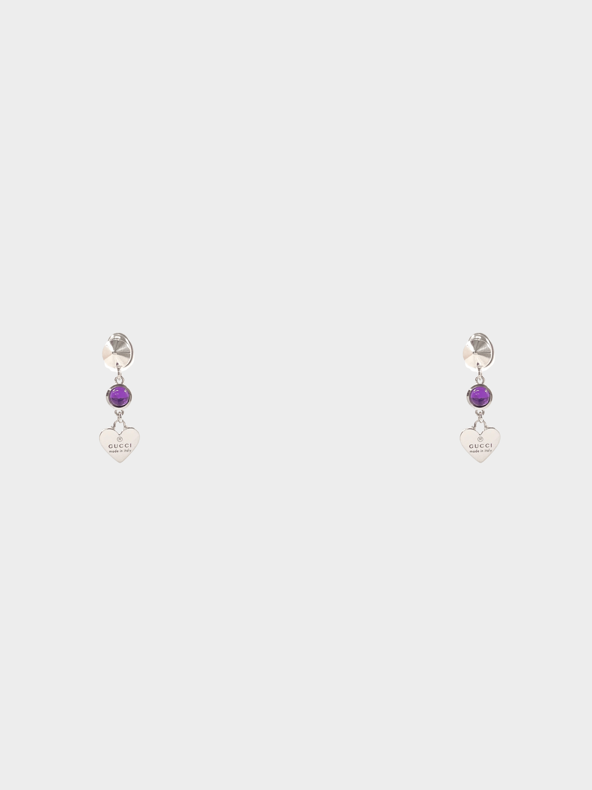 Gucci 2000s Silver Amethyst Heart Motif Earrings