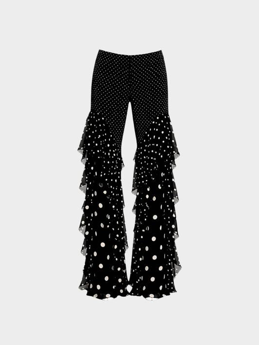 Valentino SS 2002 Runway Black Polka Dot Ruffle Silk Pants