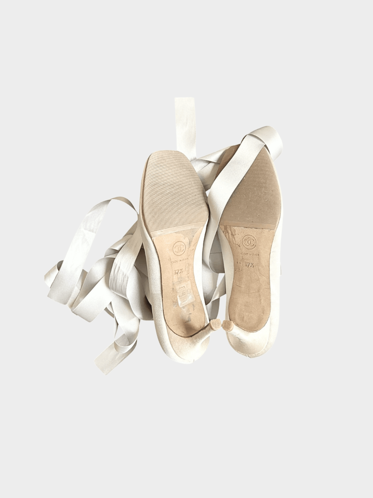 Chanel 2000s Rare White Ballet Satin Metallic Heels