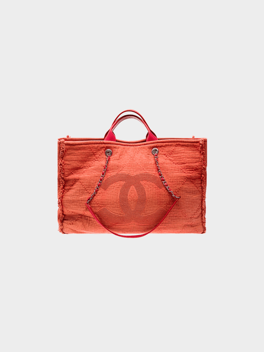 Chanel 2019 Red Orange Canvas Large Double Face Shopping Tote
