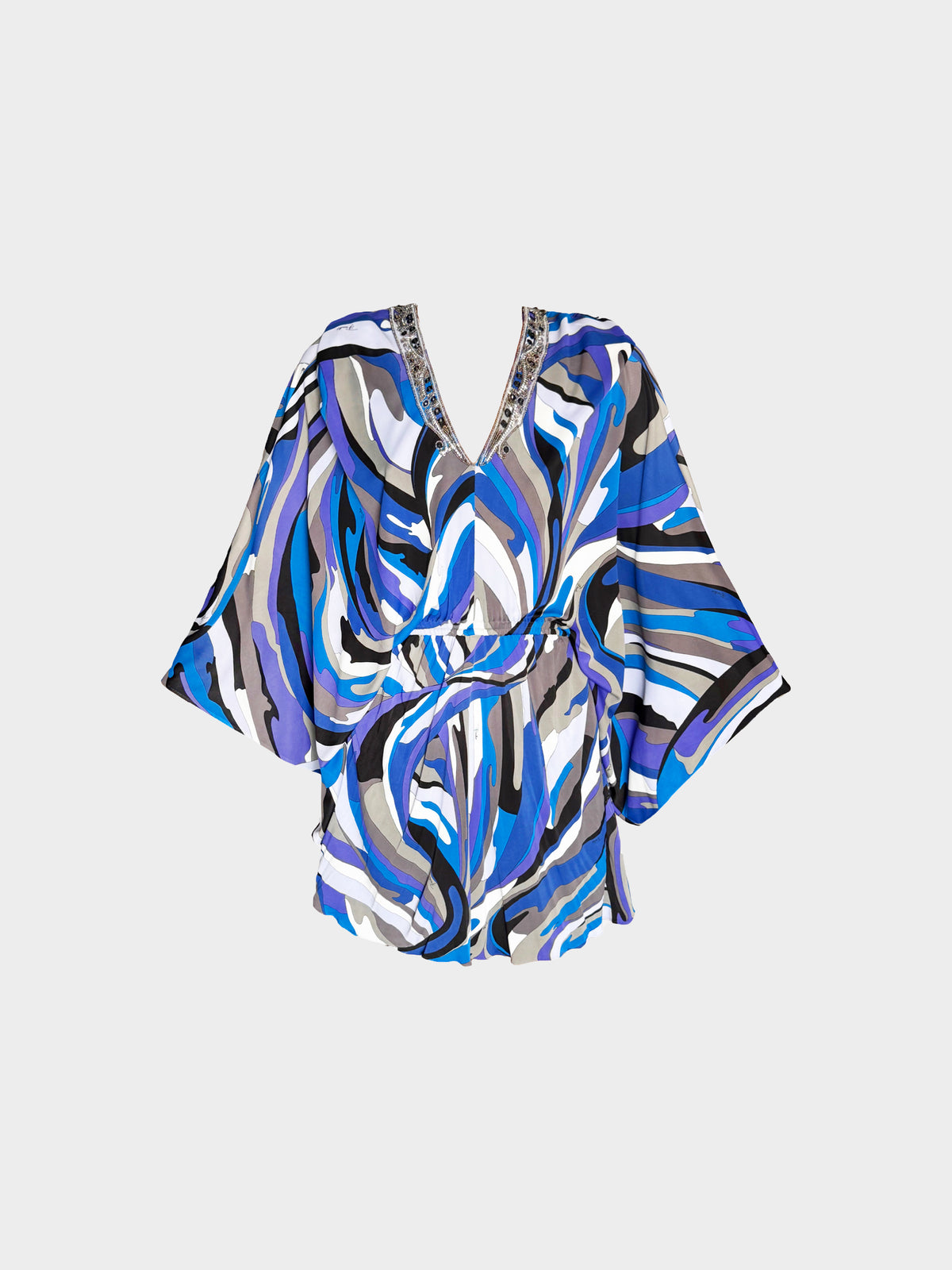 Emilio Pucci 2010s Blue and Black Geometric Print Beaded Dress/Top