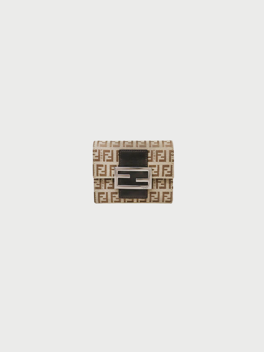Fendi 2000s Beige Zucchino Canvas Compact Wallet