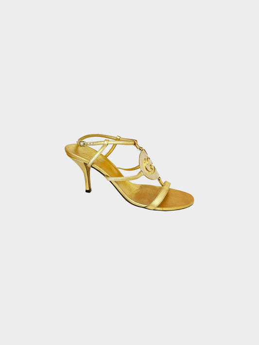Gucci by Tom Ford 2000s Gold Leather GG Emblem Slingback Heels