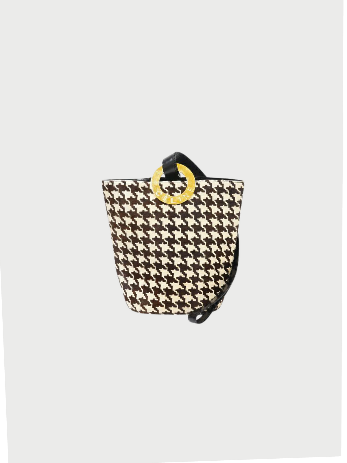 Celine 2000s Brown White Black Calf Hair Circle Logo Shoulder Bag