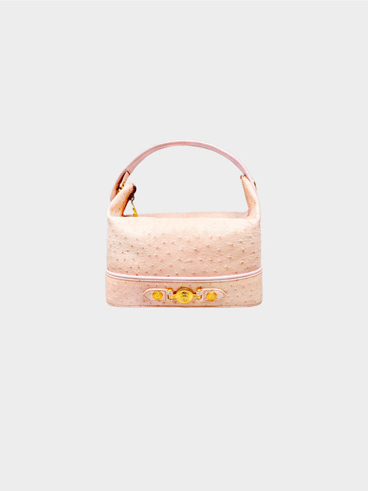 Versace 1990s Pink Vanity Ostrich Handbag