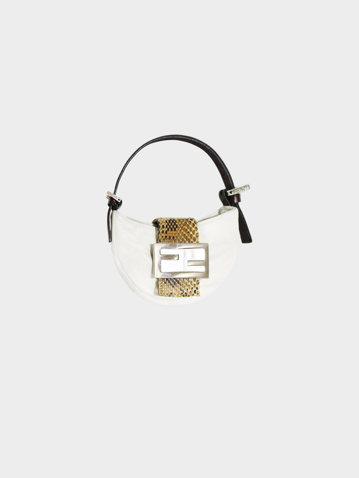 Fendi 2000s White Leather and Brown Python Mini Croissant Bag