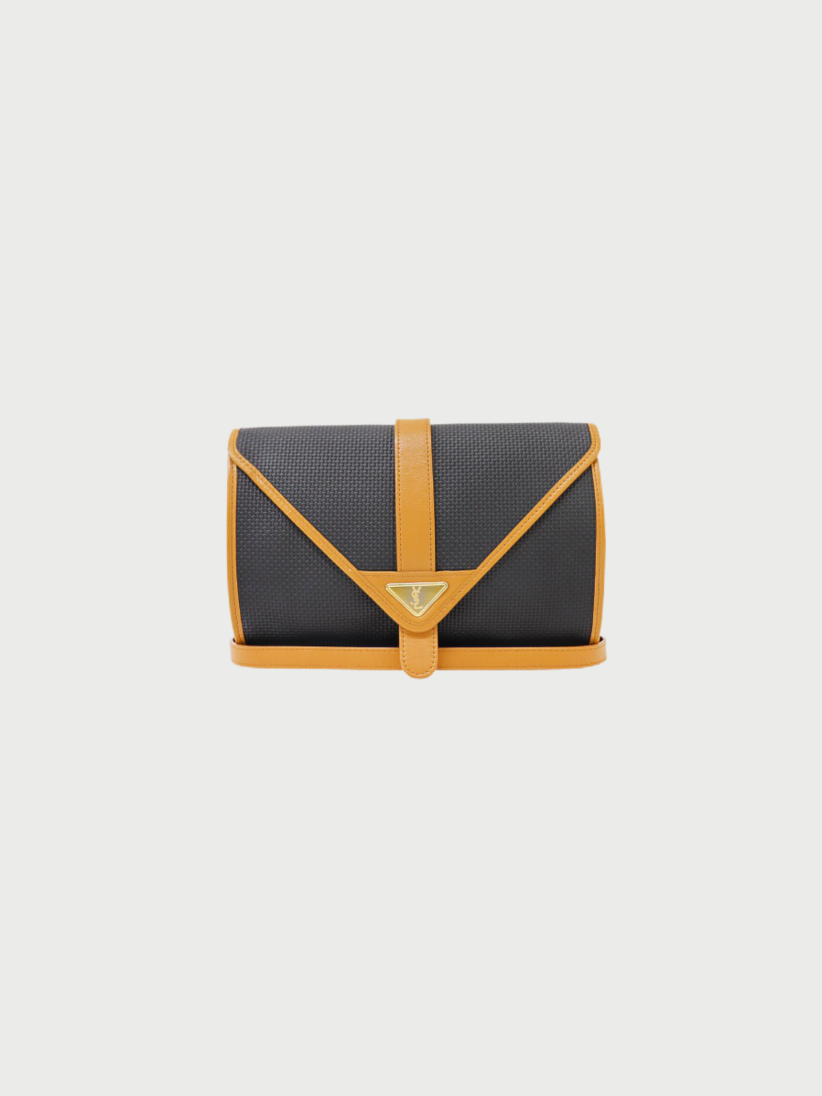 Yves Saint Laurent 1990s Black Brown PVC Leather Logo Shoulder Bag