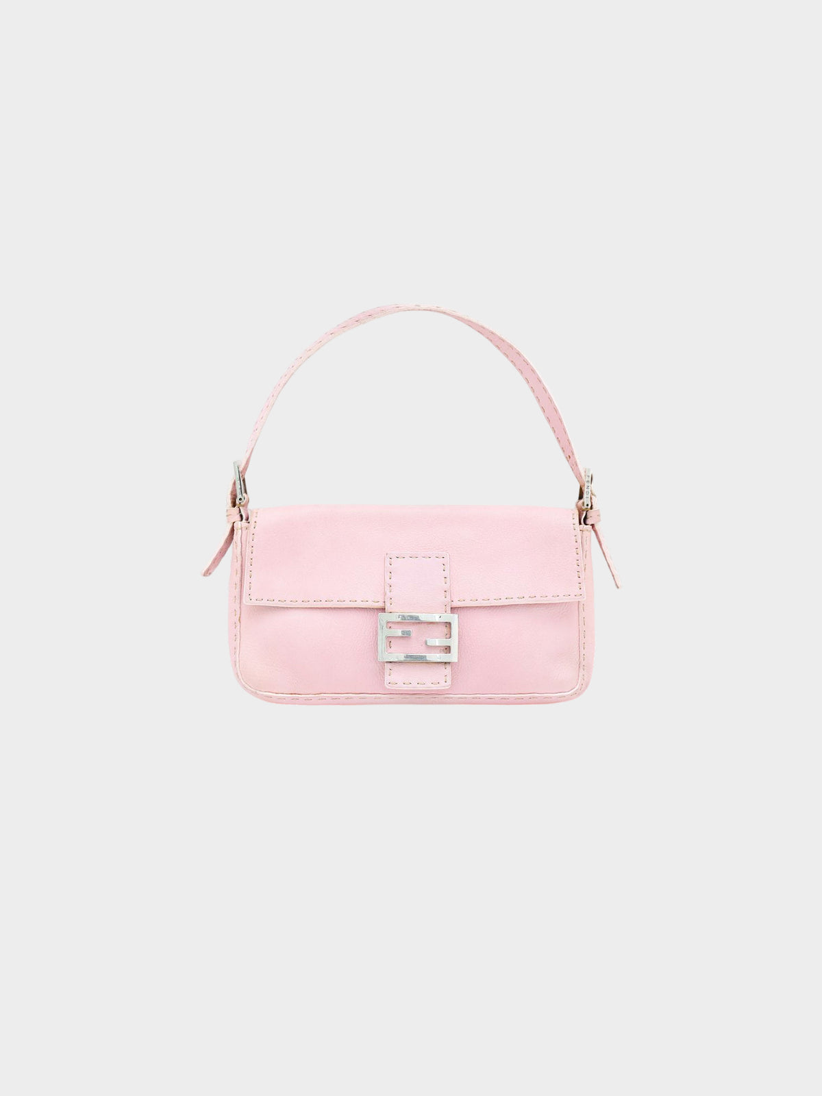 Fendi 2000s Light Pink Pebbled Leather Selleria Baguette