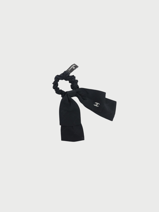 Chanel 2000s Black Silk COCO Ribbon Scrunchie