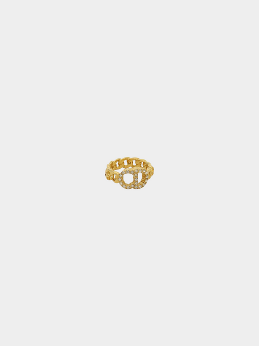Christian Dior 2000s Gold CD Rhinestone Ring