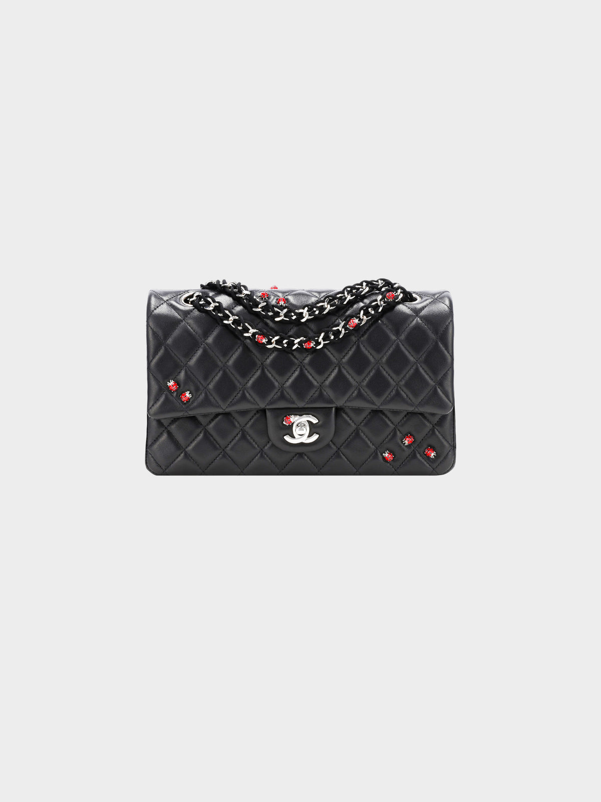 Chanel 2011 Black Lambskin Ladybug Medium Classic Single Flap Bag
