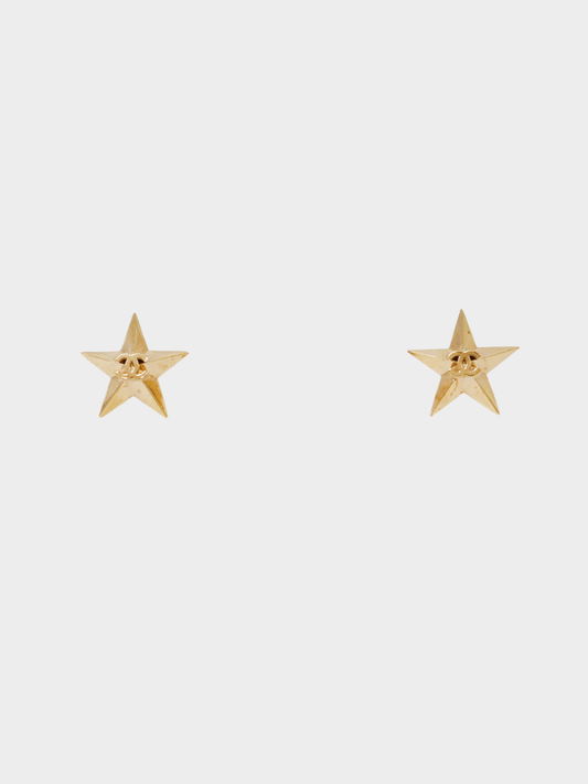 Chanel 2000s Gold Plated Metal COCO Star Ear Studs