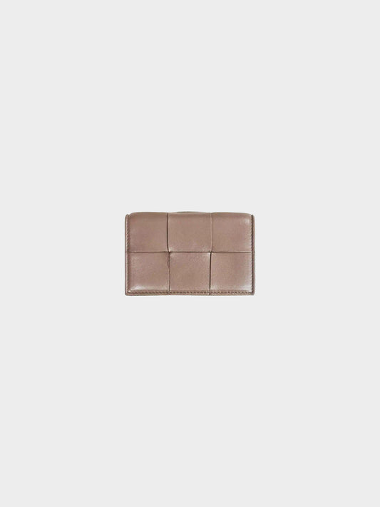Bottega Veneta 2020s Light Brown Leather Intrecciato Cassette Card Case