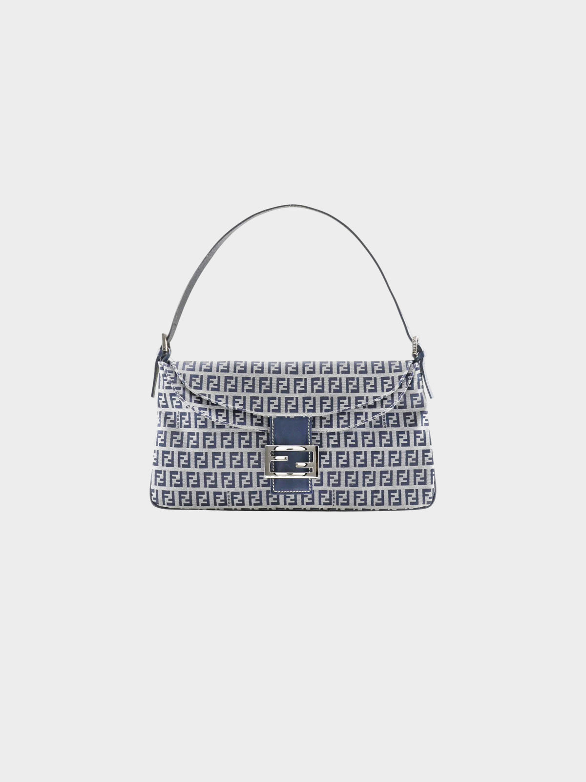 Fendi 2000s Navy and Grey Canvas Zucchino Shoulder Bag