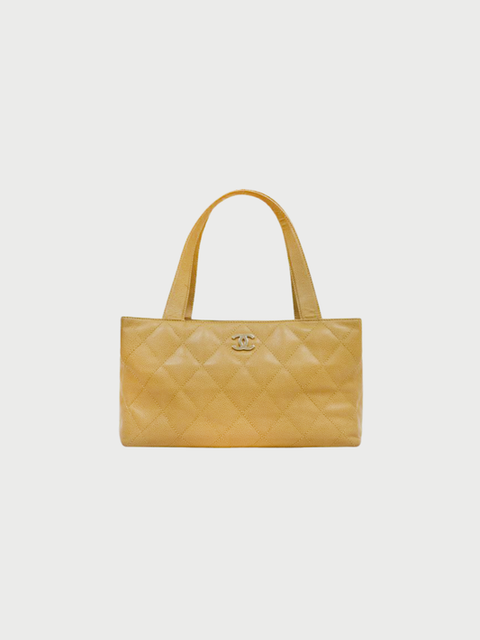 Chanel 2000s Beige Matelassé Caviar Skin Handbag