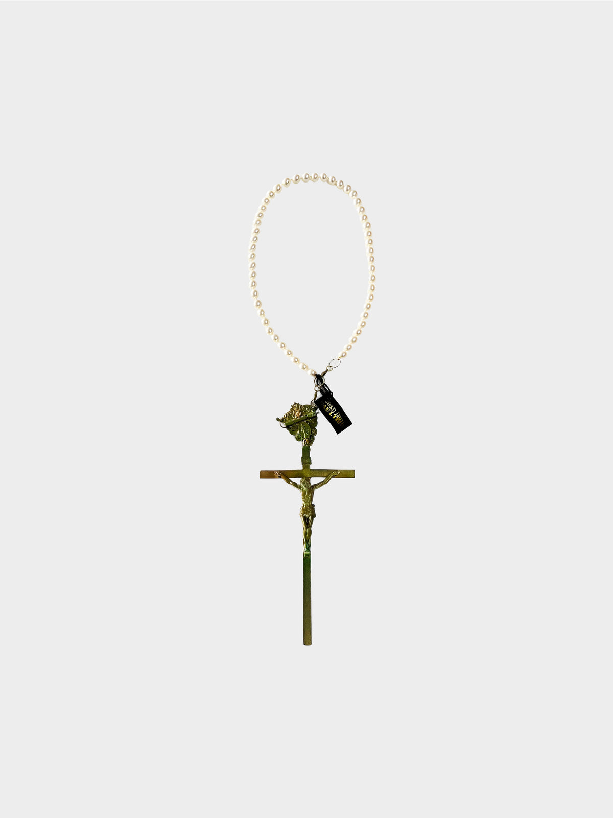 Jean Paul Gaultier 1990s Faux Pearl Cross Rare Necklace