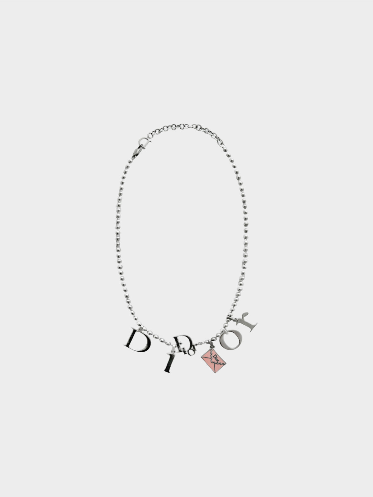 Christian Dior 2000s Silver Spell Out and Envelope Motif Necklace