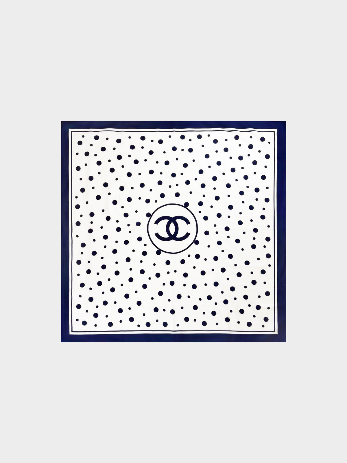 Chanel 2010s Navy and Ivory White CC Polka Dot Print Silk Scarf