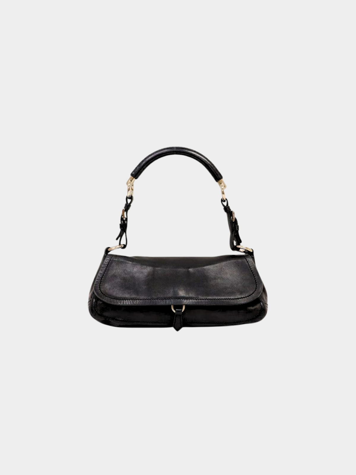 Prada 2000s Black Leather Triangle Logo One-Shoulder Bag