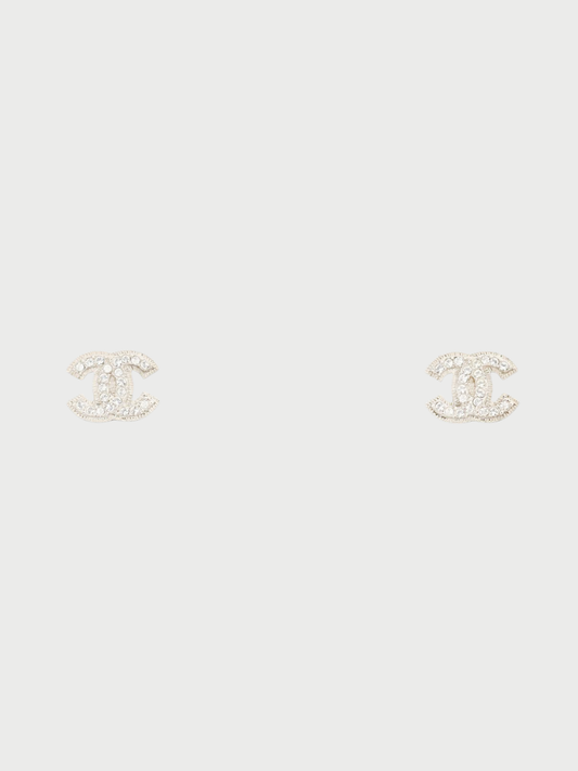 Chanel 2010 Silver Plated Rhinestone Coco Earrings
