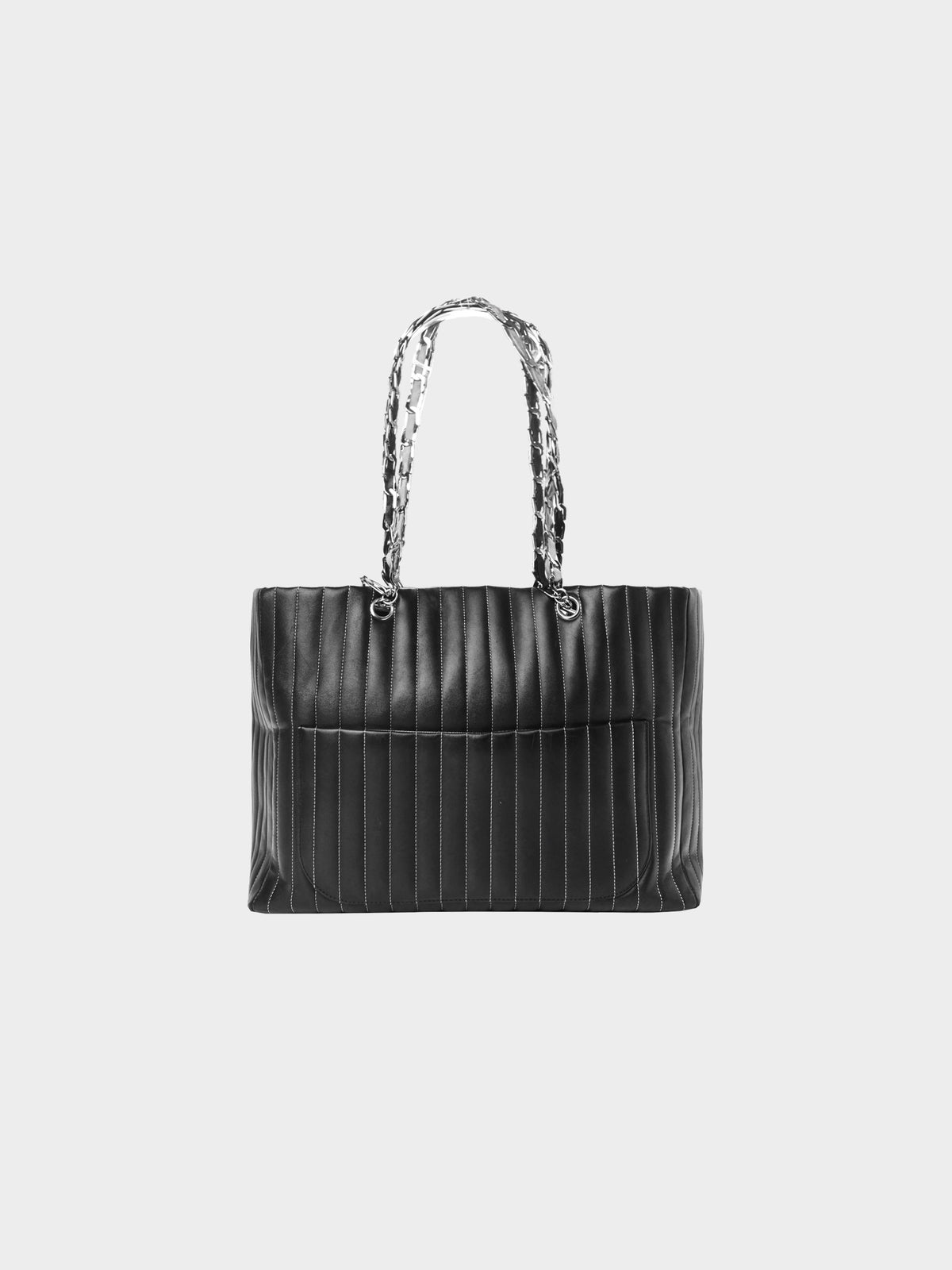 Chanel 2005-2006 Black Lambskin Leather Vertical Quilted Tote Bag
