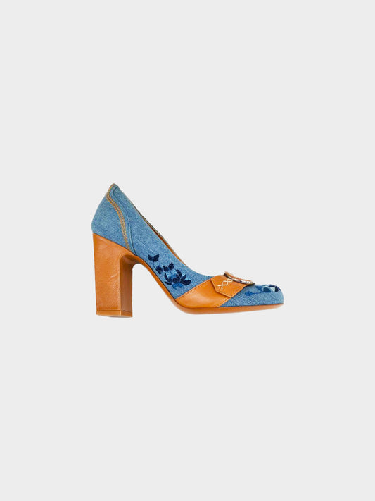 Christian Dior SS 2005 Denim and Leather Embroidered Pumps