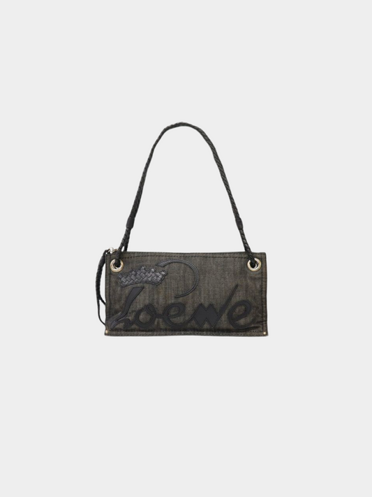 Loewe 2000s Black Denim Leather One-Shoulder Bag
