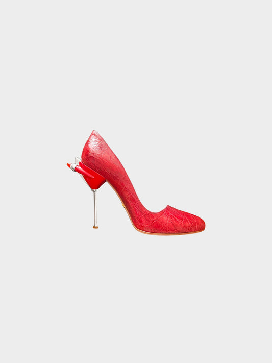 Prada SS 2012 Red Crocodile Leather Rocket Flame Pumps