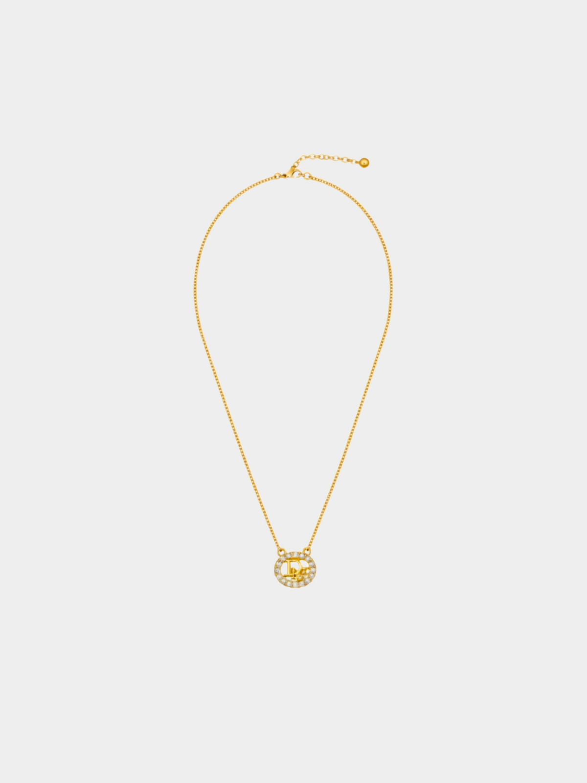Christian Dior 2000s Gold Logo Round Rhinestone Necklace