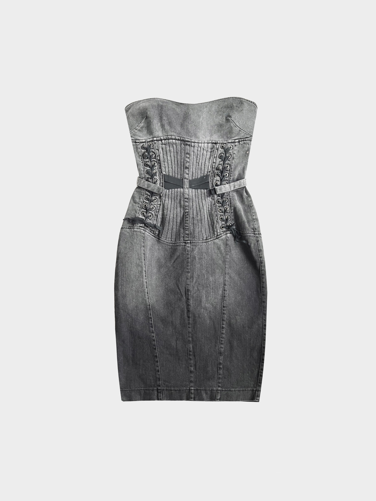 Roberto Cavalli Just Cavalli 2000s Grey Denim Bustier Dress