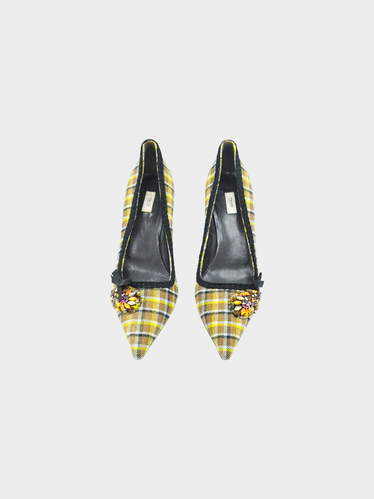 Prada Mid-2000s Green and Brown Prince of Wales Wool Pumps