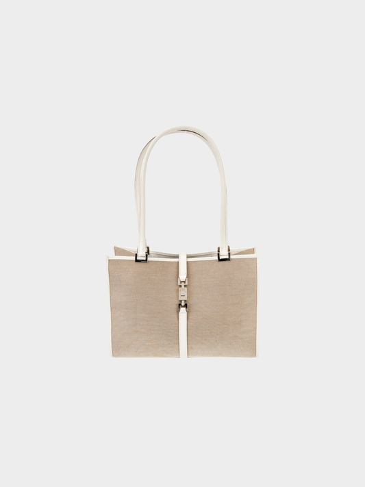 Gucci 2000s Beige Cream Canvas Jackie Bardot Tote Bag