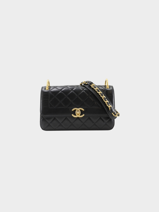 Chanel 2020s Black Lambskin Matelassé Chain Shoulder Bag