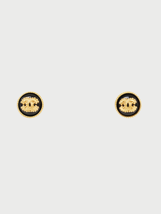 Chanel 1996 Black Gold Plated Metal COCO Earrings
