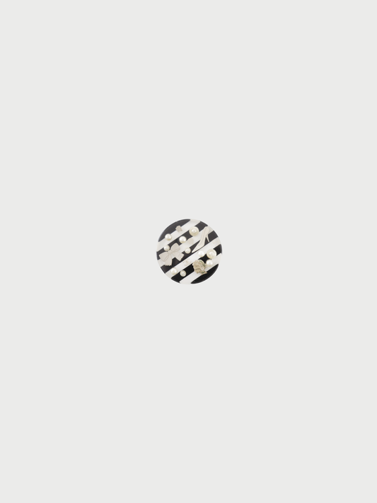 Chanel 2000s White Resin Faux Pearl CC Logo Ring