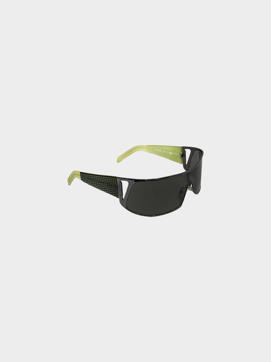 Gianfranco Ferre 2000s Gunmetal and Green Shield Sunglasses
