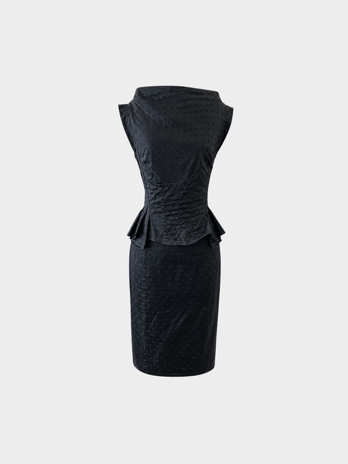 Nina Ricci 2010s Black Polka Dot Stretch Silk Cocktail Dress