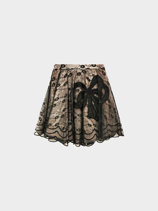Valentino 2000s Rare Black and Beige Silk Lace Skirt