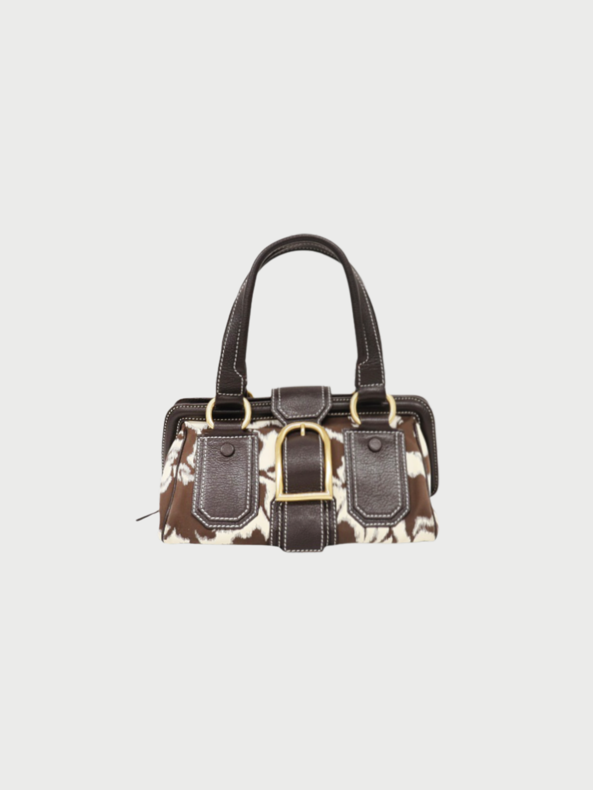 Celine AW 2004 Brown White Triomphe Nylon Leather Handbag