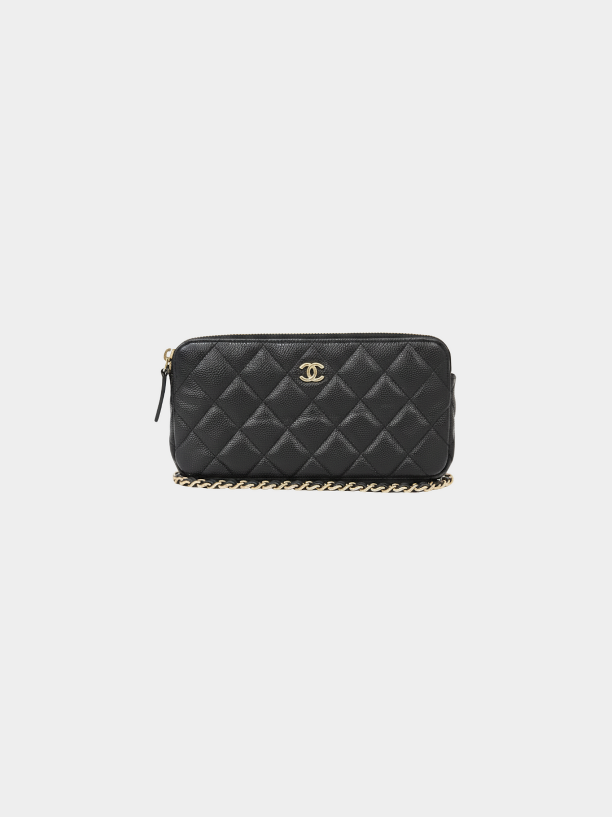 Chanel 2019 Black Caviar Skin Chain Wallet