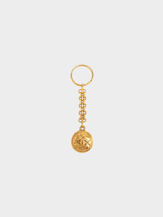 Chanel 1990s Gold Matelassé CC Coin Keychain Bag Charm