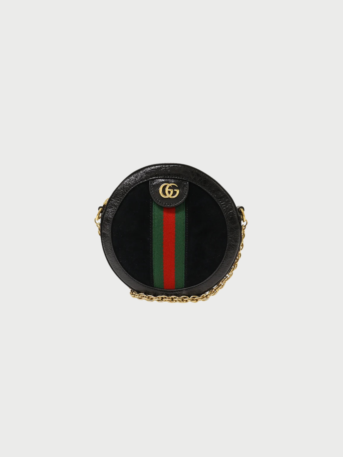 Gucci FW 2018 Black Suede Patent Leather Ophidia Round Shoulder Bag