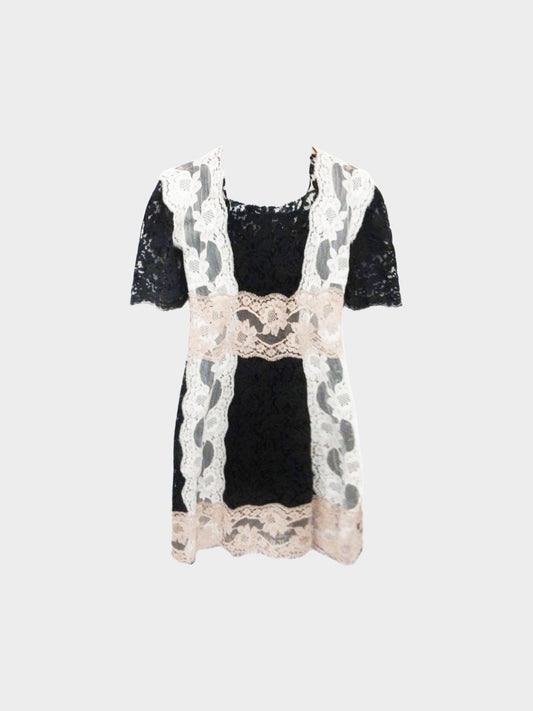 Dolce and Gabbana 2010s Black and White Floral Lace Dress